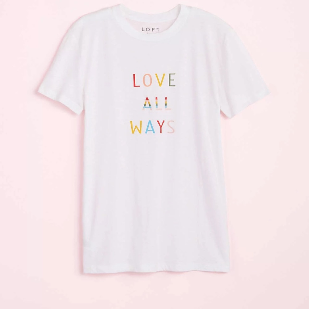 Loft Vintage Soft Love All Ways White Slub Cotton Embroidered Crew Tee-XS